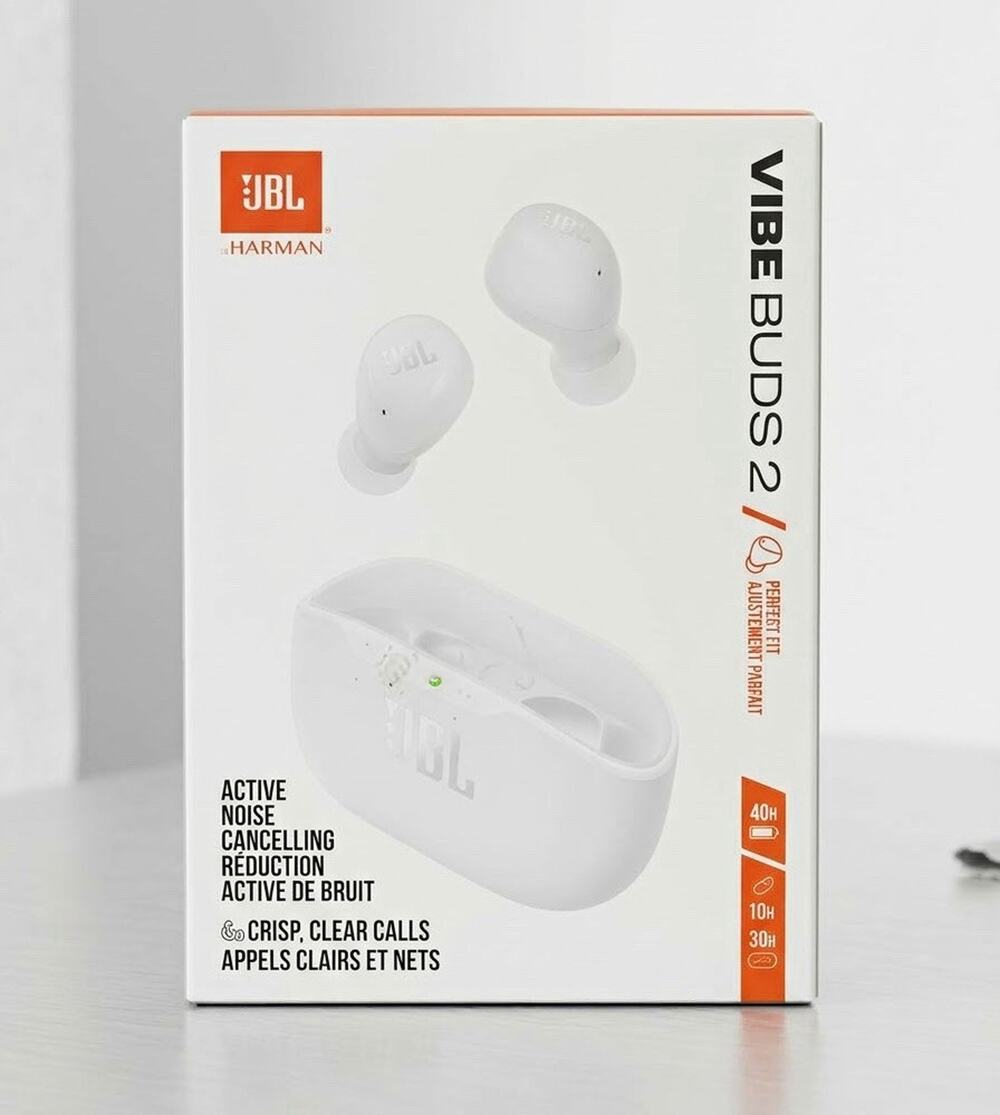 JBL Vibe Buds 2 True Wireless Bluetooth Earbuds White ANC IP54 w/Case
